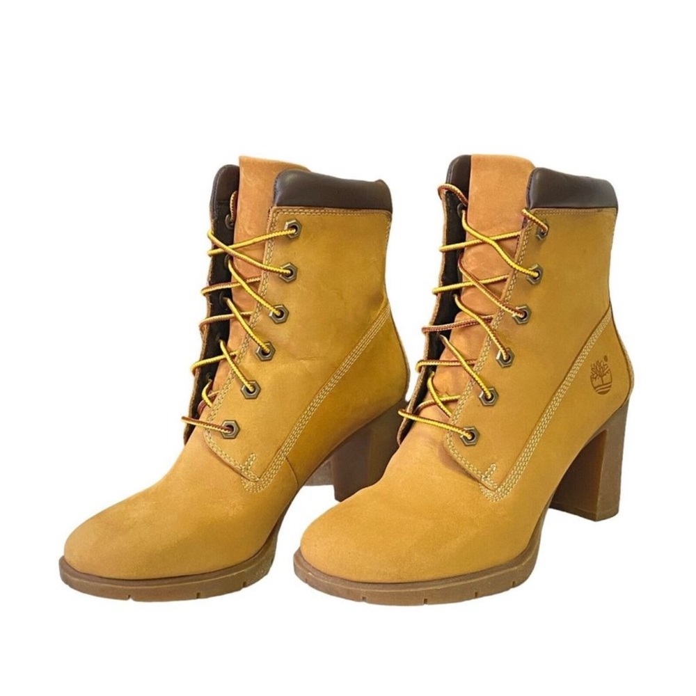 Timberland Women's Anime Heeled Boots Size Lace Up Wheat Nubuck 3" Heel
